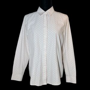 Chico's - Tan/Wht Dots & Stripped Button Down Shirt -  Size S